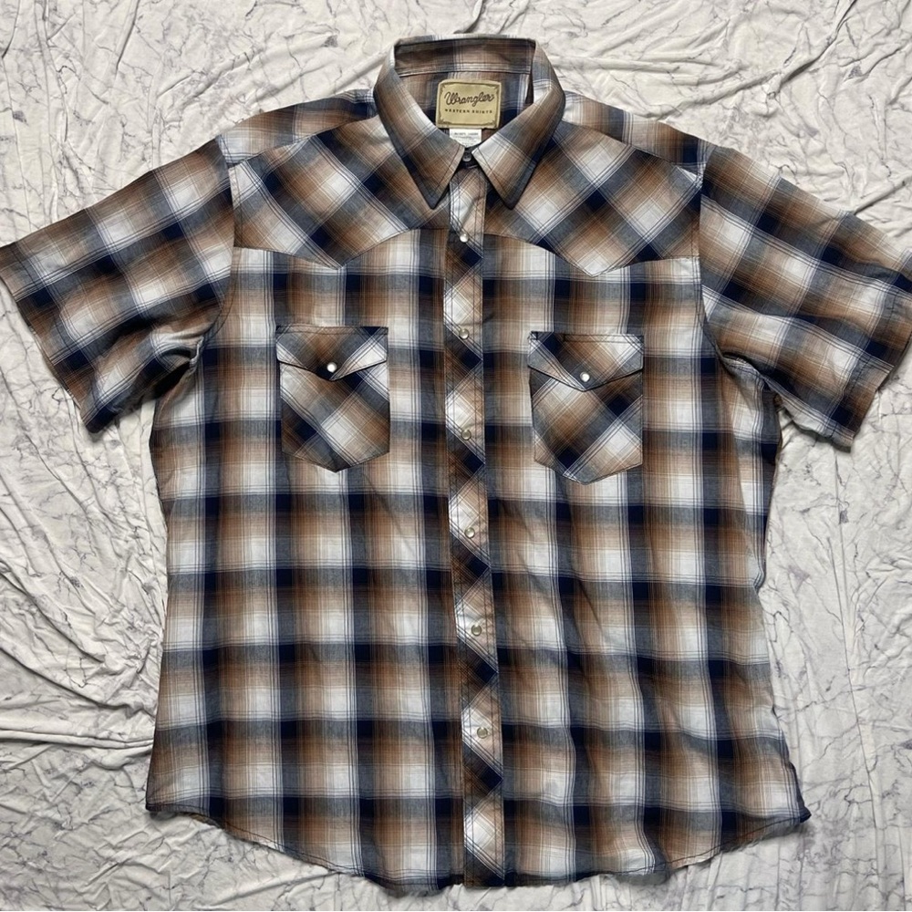 Wrangler Western Wear Short Sleeve Snap Buttons Plaid Shirt - XXL